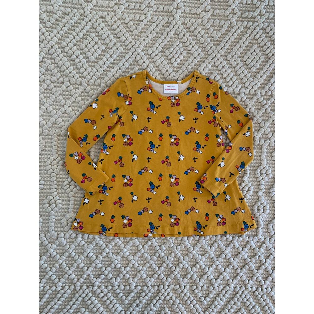 Hanna Andersson Girls Mustard Yellow Floral Tunic Size 6/7